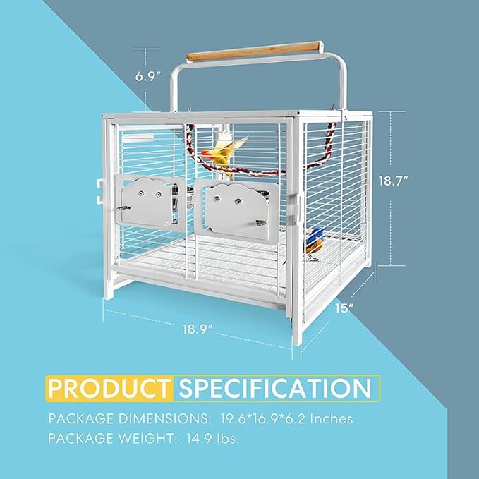 19'' Wrought Iron Durable Bird Cage Premium Bird Carrier for Parrots Conures Lovebird Cockatiel Easy to Carry