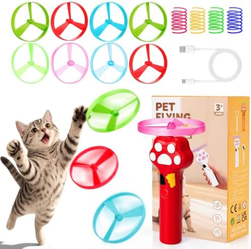 BABORUI Cat Toy Disc Launcher, Rechargeable Interactive Cat Fetch Toy Launcher with 8 Flying Discs, Flying Enrichment Toys for Indoor Bored Kittens & Adult Cats (Red) by BABORUI