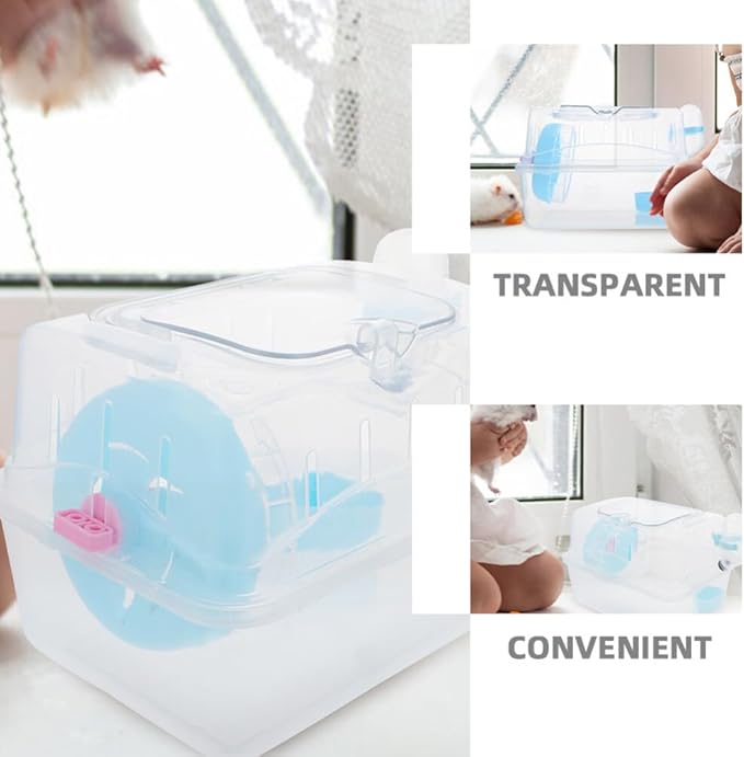FOMIYES Gerbil Carrie Cage Hamster Travel Carrier Portable Cages Gerbil Transparent Travel Carry Case Outdoor Vacation House for Hamster, Gerbil, Mice Guinea Pig Small Animals - Blue