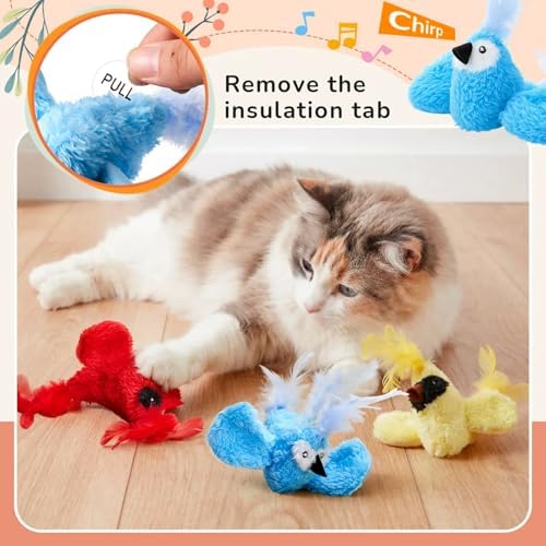 3Pcs Chirping Bird Cat Toy, 3.15'', Red Cardinal Blue Jay Style - Image 5