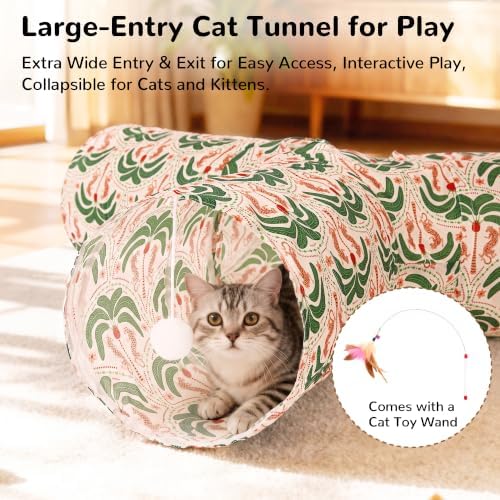 Tempcore Cat Tunnel, 3-Way Collapsible Toy, Large Size Khaki Coconut Tree - Image 3