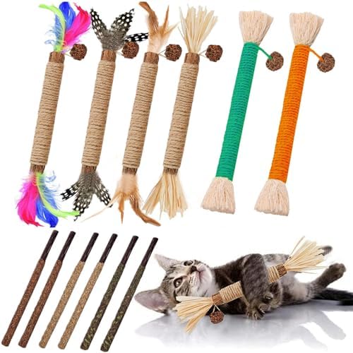 12 Pack Silvervine Cat Chew Sticks - Natural Kitten Toy for Cats by GREMBEB