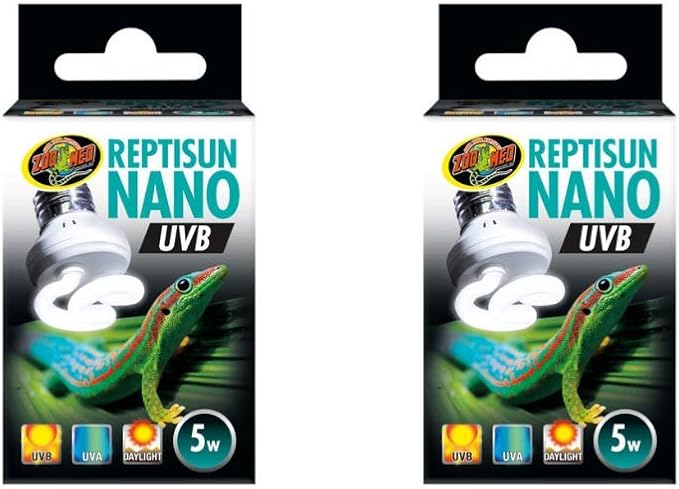 DBDPet 's Bundle with Zoomed Nano Reptisun UV-B Bulb (2 Pack) - Includes Pro-Tip Guide - 5w UV-B Bulb | 5.0 Output is Good for Tropical Species