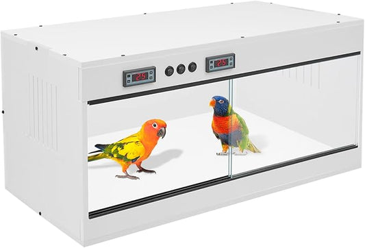 Reptile Breeding Box, Dual-Zone Temperature Controlled Terrarium Precision Thermostat Large PVC Glass Habitat with 3 E27 Lighting Heating Enclosure for Reptile Incubation Daily Feeding Display (White)