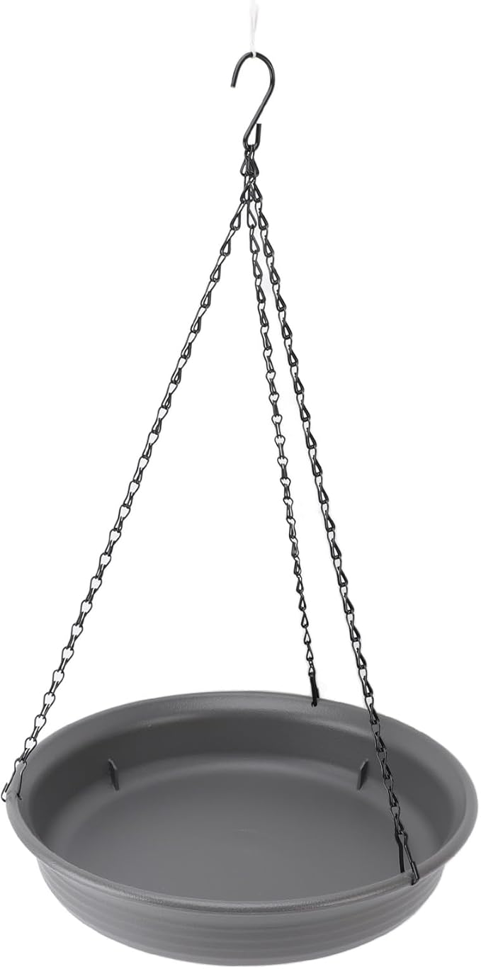 SUNGOOYUE Hanging Bird Feeder with Metal Chain, Durable Hanging Bird Bath for Courtyard Garden Decoration, Plastic Feeder Bowl for Multiple