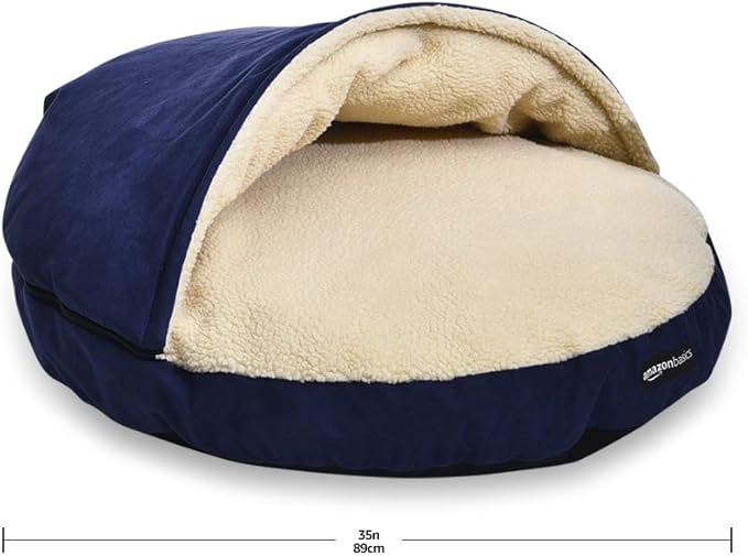 AmazonBasics Pet Cave Bed for Dogs and Cats, with Removable Nesting Cave Cover, Fits up to 30lbs Pets, 35 x 35 x 13 inches, Blue