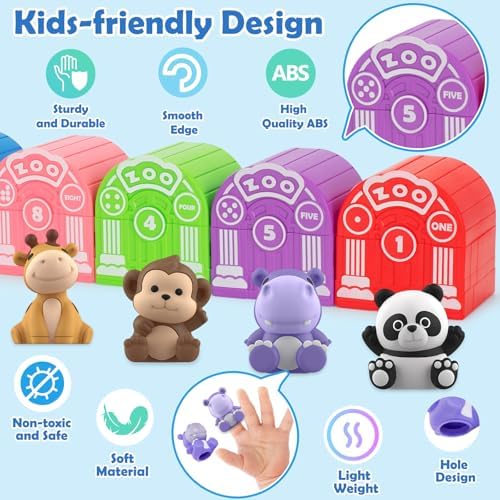 Learning Toys for Toddlers 1 2 3 Year Old Toddlers, 20Pcs Safari Animal Toys, Finger Puppets, Montessori Counting, Matching & Sorting, Christmas Birthday Gifts for Baby Boys Girls Age 12-18 Months - Image 5