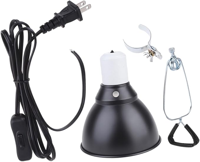 Mikikit Reptile Heat Lamp Cover with Clamp Durable Dome Light Fixture for Pet Safety US Plug for Turtles and Reptiles