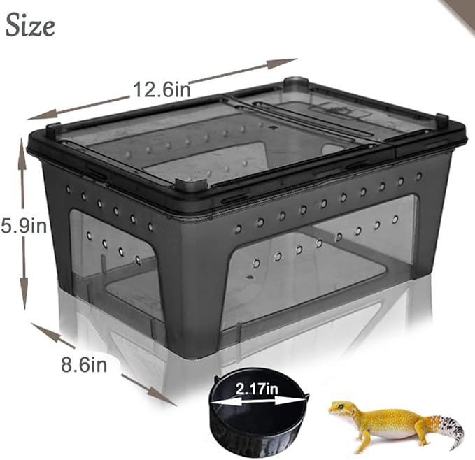 Hamiledyi 2PCS Reptile Feeding Box Snake Breeding Box Transparent Animal Habitat Cage Portable Plastic Turtle Transport Container for Bearded Dragon Lizard Spider Frog Scorpion Gecko 12.6 x 8.6 x 5.9