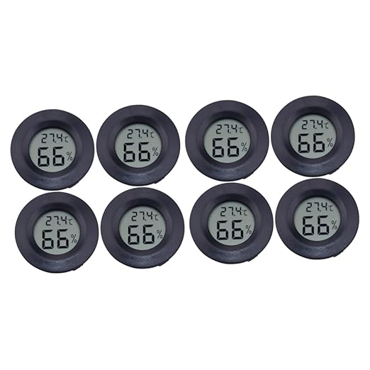 8pcs Round Digital Hygrometer and for Reptile Pets Acrylic Embedded Humidity for Home Use Accurate Measurement Celsius Black