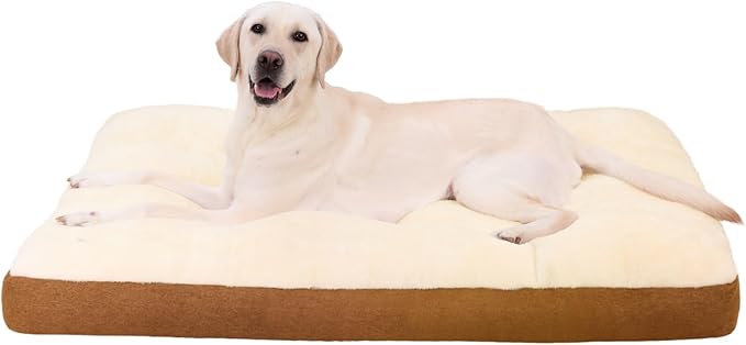 NUPIDA Washable Dog Bed for Large Dog, XL Crate Bed Plush Pet Kennel Pad with Non-Slip Bottom, Pet Sleeping Mat, 41x27 inch, Khaki