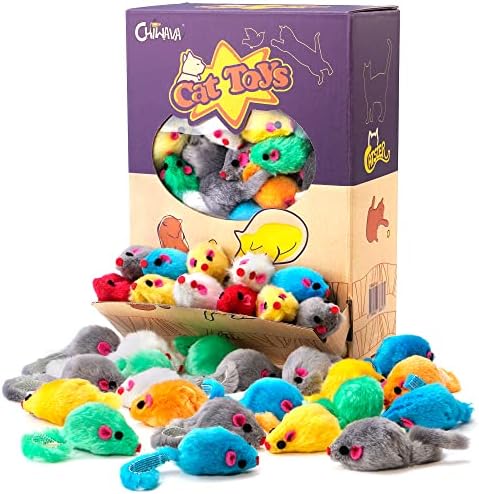 CHIWAVA 60PCS 4.1'' Furry Cat Toy Mice Rattle Small Mouse Interactive Play - Image 2