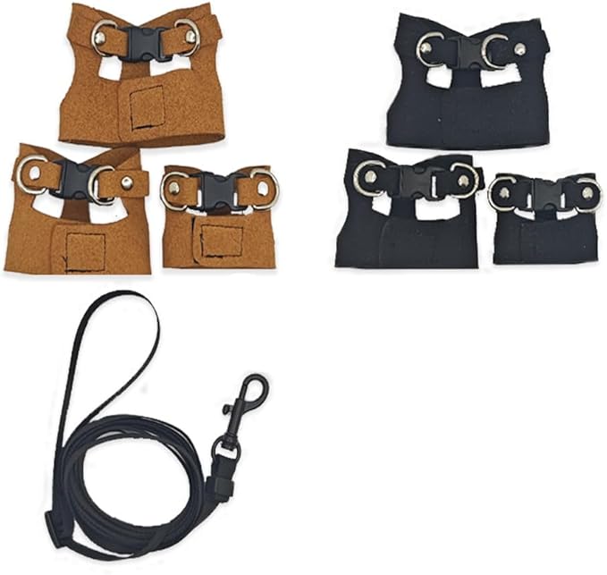 Bearded Dragon Harness Leash Set Harness 3PC S/M/L Soft Leather Vest Outdoor Walking Control Traction Rope for Lizard Reptile Iguana Gecko (Brown)