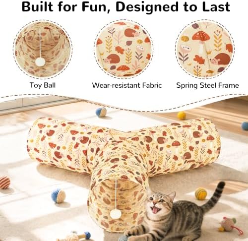 Tempcore Cat Tunnel, 3-Way Collapsible Toy, Large Size Khaki Hedgehog - Image 5
