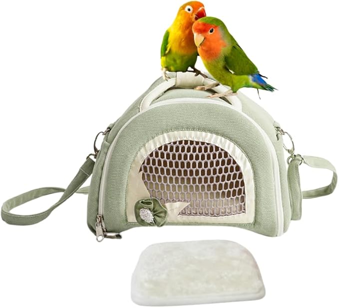 Parrots Outdoor Carriers Bag Portable Parrots Handbag with Mesh Window Bag and Pad for Parrots Bird Carrying Pet Supplies Travel Cage (Matcha)