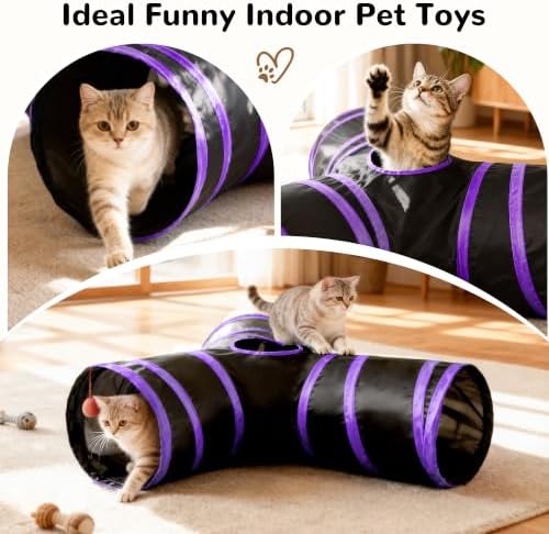 Tempcore Cat Tunnel, 3-Way Collapsible Toy, Large Size Black & Purple - Image 7