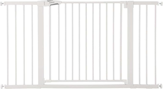 Babelio 36-57" Extra Wide Baby/Dog Gate, Auto Close with Large Walk Thru Door,Safety for Pet, House, Stairs and Doorways, Pressure Mounted for Chlid, White