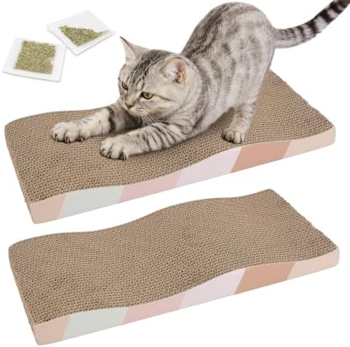 SIDAZON Cat Scratching Board cat Scratcher Cat Scratch Pad Cardboard cat scratchers for Indoor Cats Reversible Large Wide Corrugated with Catnip(2pcs) by SIDAZON