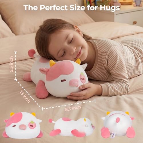 Mewaii Strawberry Cow Plush Pillow Cute Plushies, Squishy & Huggable, 13 in - Image 4