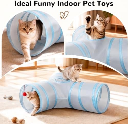 Tempcore Cat Tunnel, 3-Way Collapsible Toy for Indoor Cats, Grey & Blue - Image 7