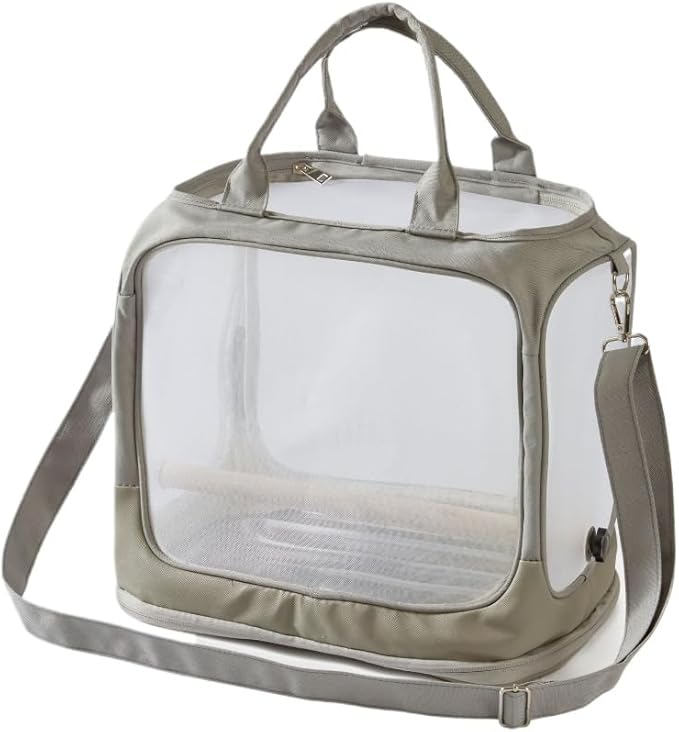 Transparent Bird Parrot Transport Cage Foldable Large Capacity Pet Carrier Bag Adjustable Shoulder Strap with Tray (Gray)