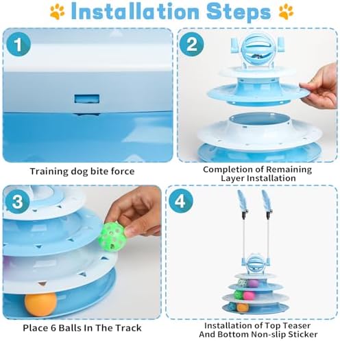 Goosheep Cat Toy Interactive Pet Plaything for Indoor Kitten Interactive Kitty Puzzle Ball with 2 Cat-Tease (Blue) - Image 3
