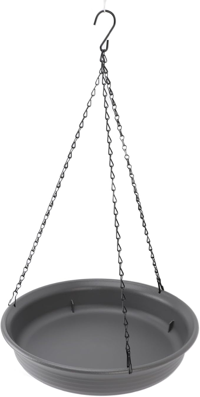 SUNGOOYUE Hanging Bird Feeder with Metal Chain, Durable Hanging Bird Bath for Courtyard Garden Decoration, Plastic Feeder Bowl for Multiple