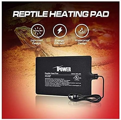 iPower 6x8 Inch Reptile Heat Pad Under Tank Heater, Energy-Efficient & Waterproof Design Terrarium Warmer Mat for Turtles, Lizards, Snakes & Small Pets