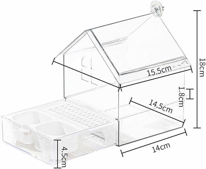 Pull Out External Parrot Feeder Transparent Easy to Fill, Clean Bird Bath Dish Bird Feeder for Fence Hummingbird Patio Finch