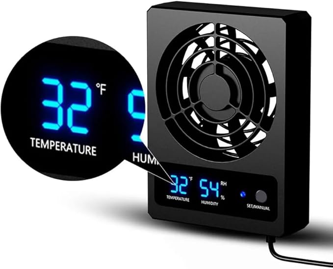 Reptile Rainforest Tank Thermometer and Hygrometer Digital Display Intelligent Control Ventilation Fan
