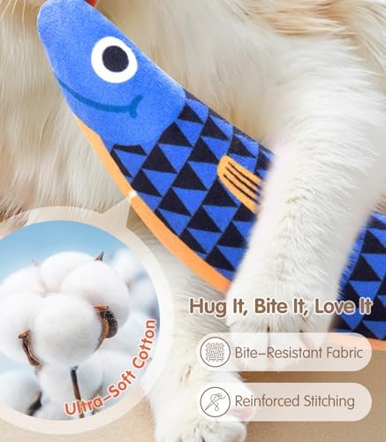 Interactive Cat Toys with[5000mg Premium A+Catnip &Silvervine][Baby Grade] Soft Chew Kicker Cat Toys for Indoor Cats & Kittens, Crinkle &Rattle Fish Sound Toy, Drives Bored Cats Crazy with Fun,3 Pack - Image 5