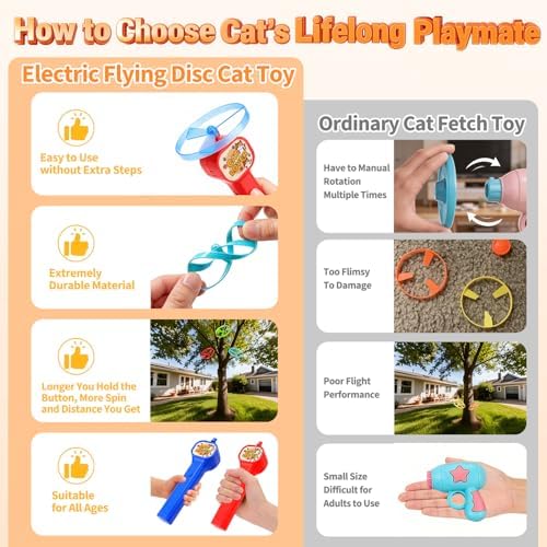 BABORUI Cat Toy Disc Launcher, Rechargeable Interactive Cat Fetch Toy Launcher with 8 Flying Discs, Flying Enrichment Toys for Indoor Bored Kittens & Adult Cats (Red-1) - Image 2