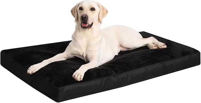 Dog Crate Bed Waterproof Deluxe Plush Dog Beds with Removable Washable Cover Anti-Slip Bottom Pet Sleeping Mattress for Large, Medium, Jumbo, Small Dogs, 47 x 29 inch, Black