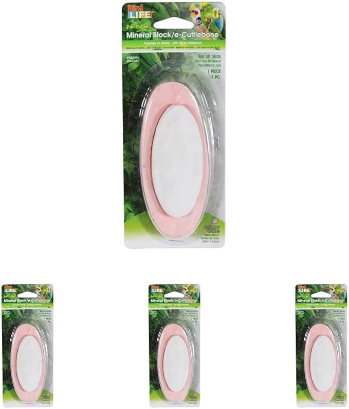 Penn-Plax Bird-Life 2-in-1 E-Cuttlebone & Mineral Block – Berry Flavor – Great for All Birds – 4 Pack