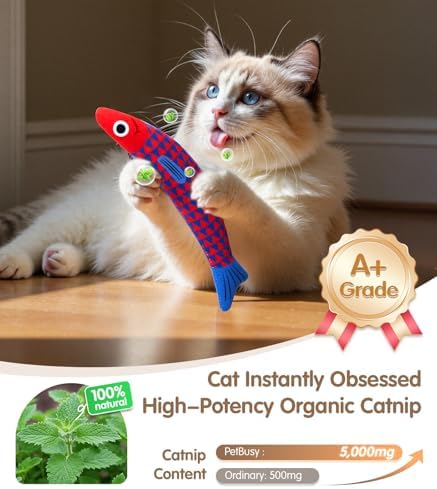 PetBusy Interactive Cat Toys with[5000mg Premium A+Catnip][Baby Grade] Soft Chew Kicker Cat Toys for Indoor Cats & Kittens, Crinkle &Rattle Fish Sound Toy, Drives Bored Cats Crazy with Fun,3 Pack - Image 2
