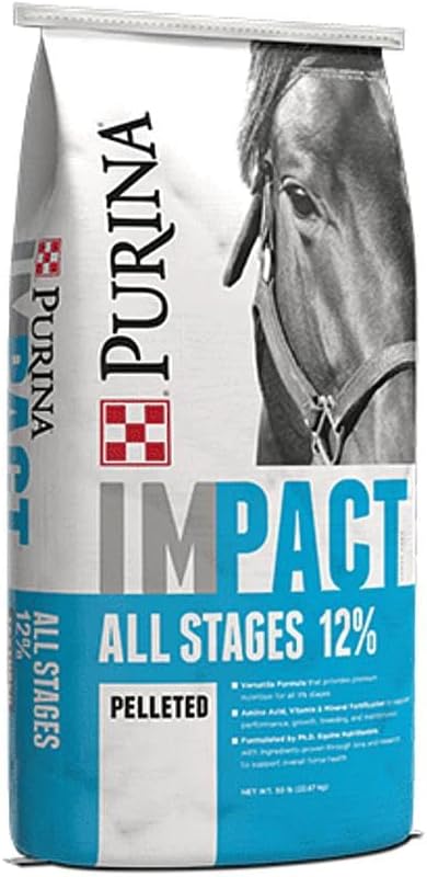 Purina Impact All Stages 12:6 Pelleted Horse Feed, 12% Protein & 6% Added Fat, 50 Pound (50 LB) Bag