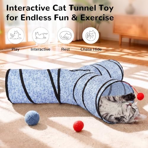 Tempcore Cat Tunnel, 3-Way Collapsible Toy, Large Size Blue Coin - Image 4