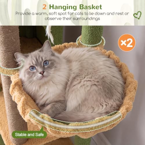 Globlazer Cat Tree Tower for Indoor Cats, Sturdy Adult Cat Tree House for Large Adult Cats with 2 Platform, 6 Cat Scratching Post, 2 Cat Caves, Dangling Toys, S63, 63 inch, Green - Image 4
