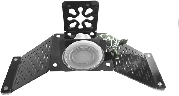 Aquarium Bidirectional Two-Way Bridge Tortoise Turtle Basking Floating Platform with Big Suction Cup Stable Amphibian Reptile Terrace,Be Suspended at Any Water Level (Black-Assembly)