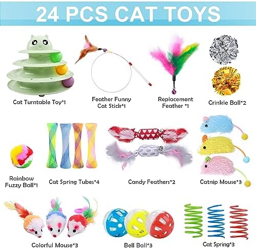 UPSKY 24 PCS Cat Toys Set with Teaser, Mice, Spring, and Various Ball Toys - Image 4