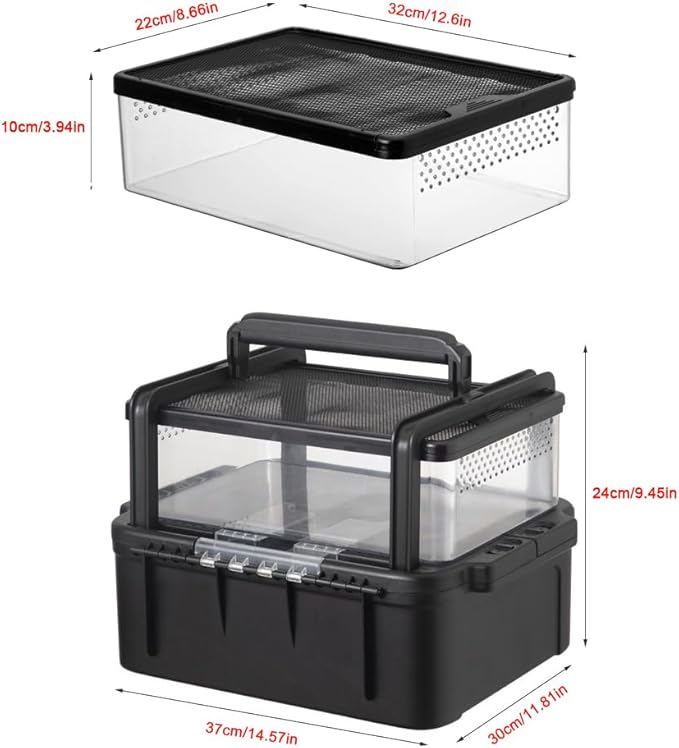 Flushbay Portable Reptile Cage Carrier Tank with Handle Reptile Transport Container Terrarium Box Habitat Cage Pet Houses for Turtle, Gecko, Bearded Dragon, Lizard, Frog, Snake, Spider