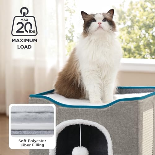 Bedsure Cat House Bed for Indoor Cats with Fluffy Ball and Scratch Pad - Image 3
