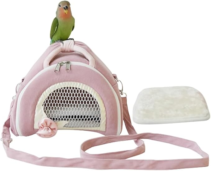 Parrots Outdoor Carriers Bag Portable Parrots Handbag with Mesh Window Bag and Pad for Parrots Bird Carrying Pet Supplies Travel Cage (Pink)