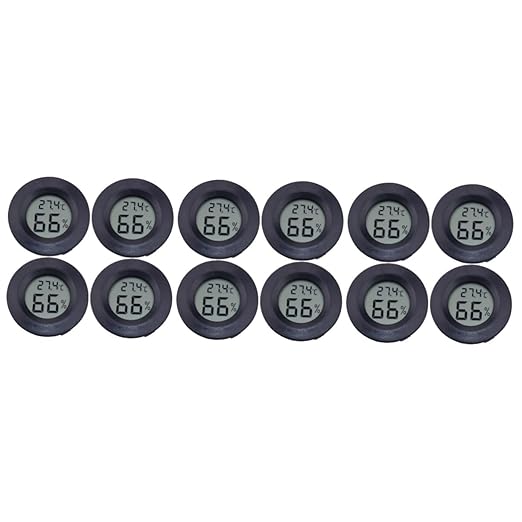 Mikikit 12pcs Portable Acrylic Reptile Pet Humidity Digital Temperature Humidity Gauge Easy Install for Home