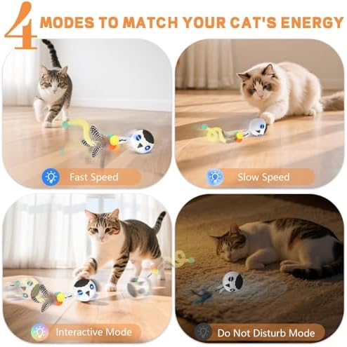 Cat Ball Toy, Upgraded Smart Motion Sensor Moving Ball with 3 Speed Modes & 4 Sounds, Interactive Toy for Indoor Cats, Motion Activated, Chirping Light, 2 Feather Tails(White) - Image 2