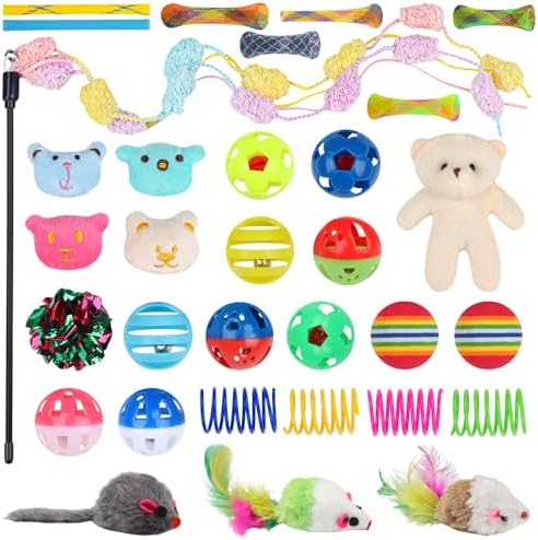 QUOZUO 30 Pcs Cat Toy Kitten Toys Set, Interactive Cat Toy Wand Cat Springs Ball Toy with Bells, Cat Toys for Bored Indoor Cats, Gift Box Styles - Image 2