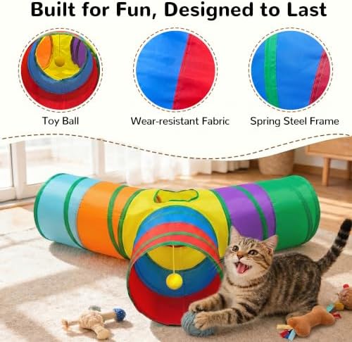 Tempcore Cat Tunnel, 3-Way Collapsible Toy, Large Size Rainbow - Image 5