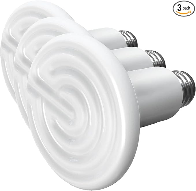 HealSmart Reptile Heat Lamp Bulb Ceramic Heat Emitter 100W No Light Emitting Brooder Coop Heater for Amphibian Pet & Incubating Chicken, White (Pack of 3)