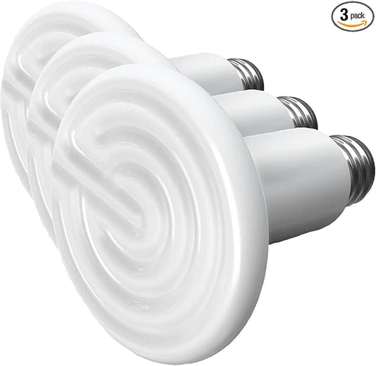 HealSmart Reptile Heat Lamp Bulb Ceramic Heat Emitter 100W No Light Emitting Brooder Coop Heater for Amphibian Pet & Incubating Chicken, White (Pack of 3)