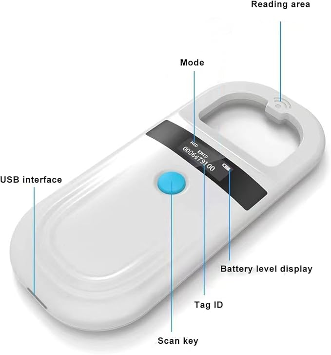 ciciglow Pet Microchip Scanner, 134.2KHz ISO11784 85 FDX-B, 128 Labels, Built-in Buzzer